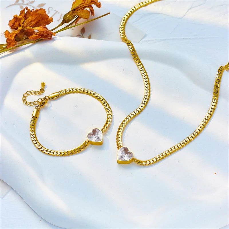 Delicate Gold Jewelry Set: Necklace & Bracelet